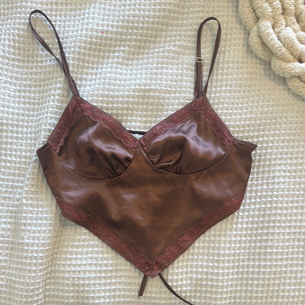 Elegant Brown Lace Trim Camisole